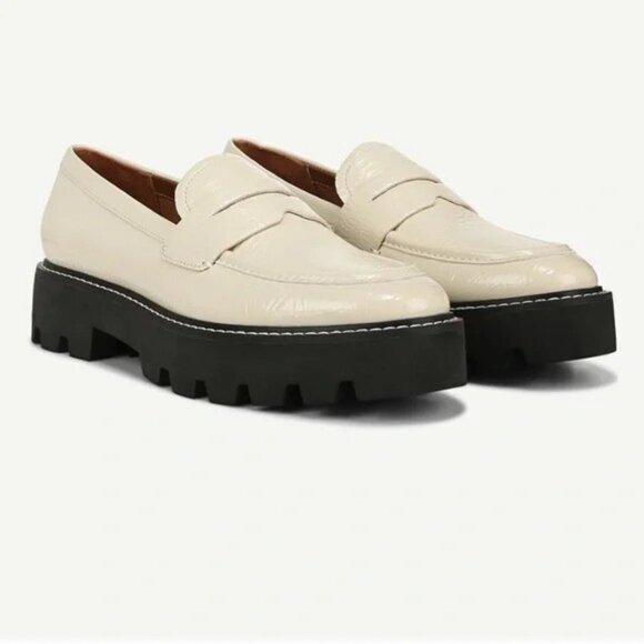 Franco Sarto Balin‎ Lug Sole Penny Chunky Loafers- Cream (Putty Patent) Size 6.5 - Picture 1 of 8